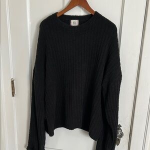 BDG Black Crew Neck Sweater with Textured Knit
